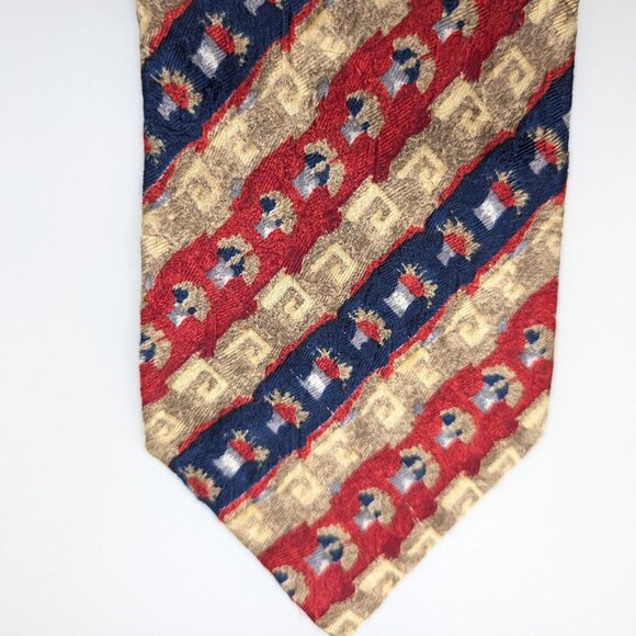 Ermenegildo Zegna 100% Silk Made in Italy Vintage Neo Classic Gold Red Blue Tie - Picture 5 of 8